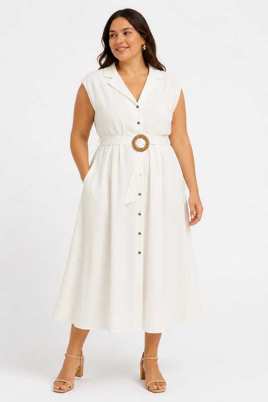 Vestido Midi de Viscosa Lino Talla Grande