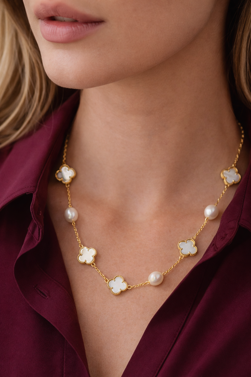 Collar Trébol con Perlas