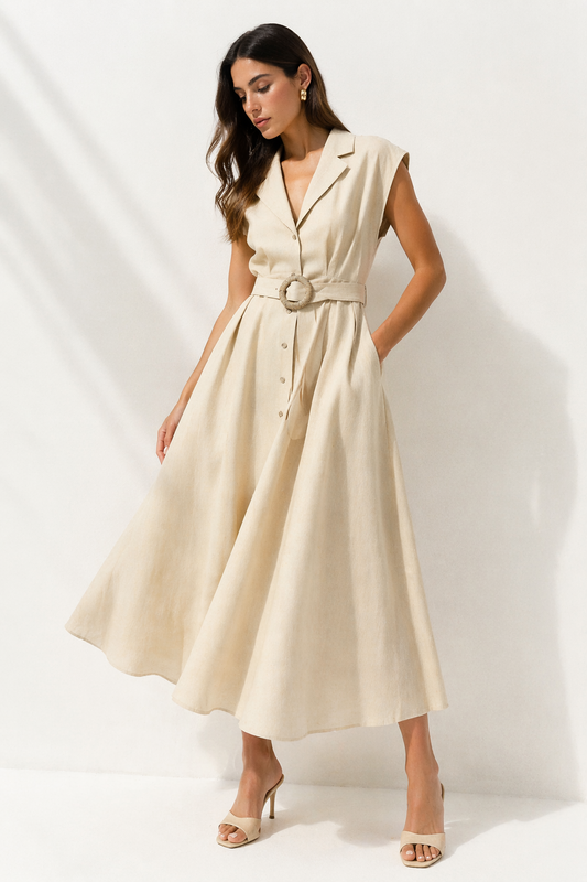 Vestido midi con cinturón