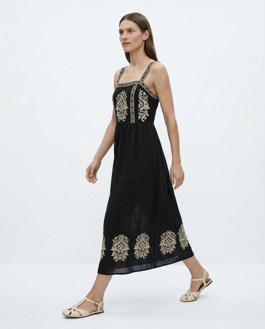 Vestido Midi de Lino con Bordados