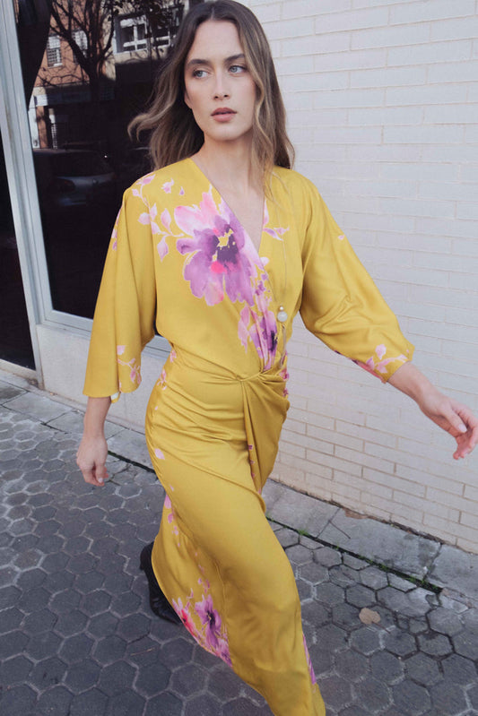 Vestido Midi Estampado Satinado