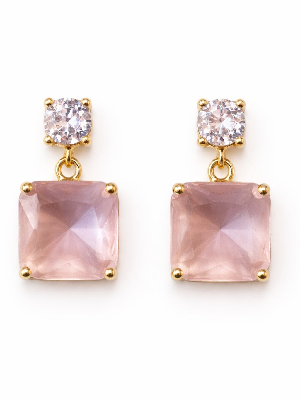 Pendientes de Cristal Rosa Bañados en Oro