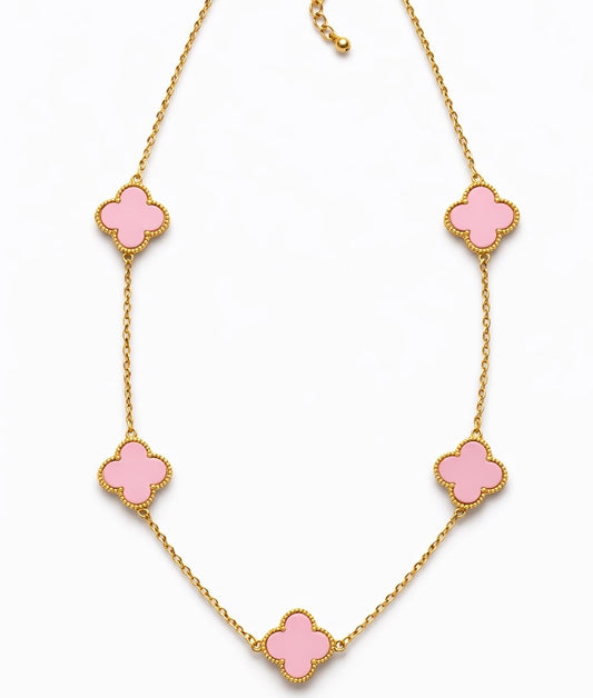 Collar Trébol Rosa Acrílico Bañado en Oro