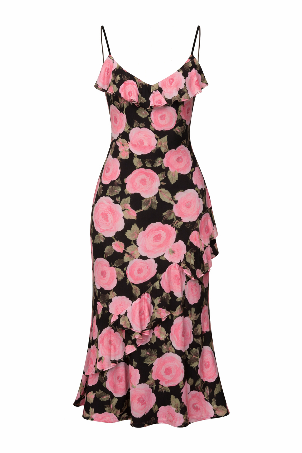Vestido Midi Estampado Con Volantes