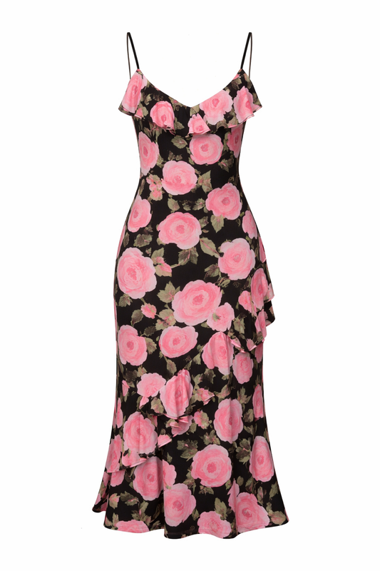 Vestido Midi Estampado Con Volantes