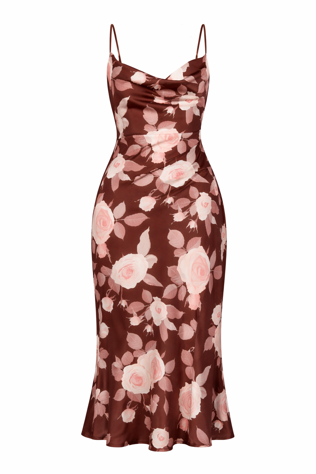 Vestido Midi Satinado Con Estampado Floral