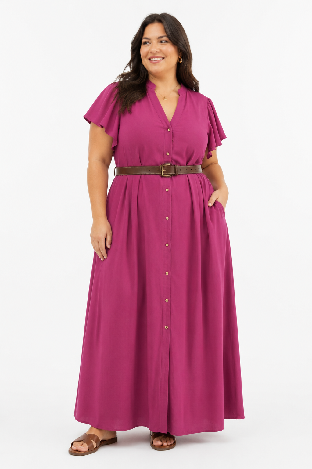 Vestido Lino Plus Size con Cinturón