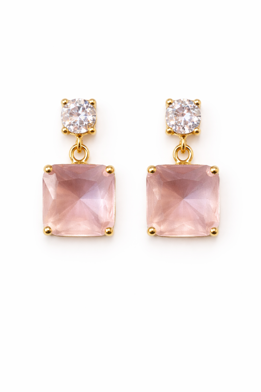 Pendientes de Cristal Rosa Bañados en Oro