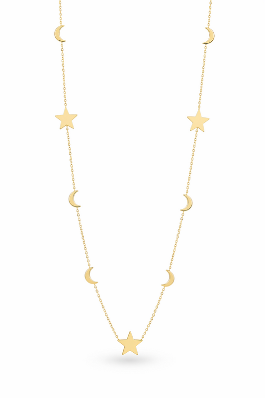 Collar Largo Estrella y Luna