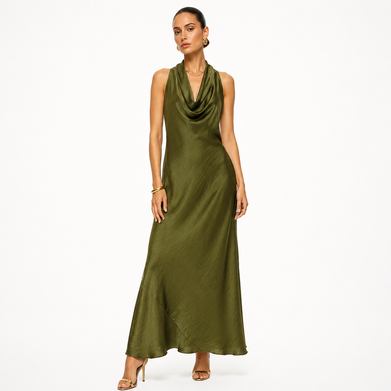 Vestido Largo Escote Drapeado