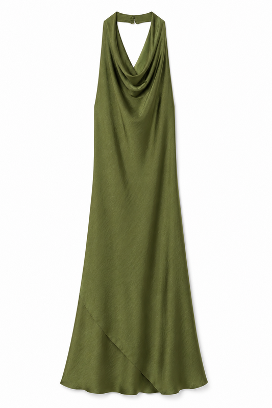 Vestido Largo Escote Drapeado