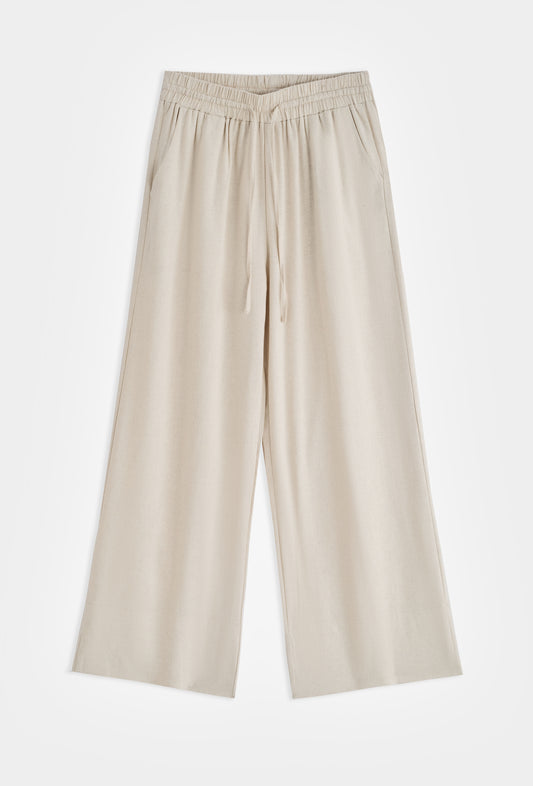 Pantalón palazzo de lino con cintura elástica