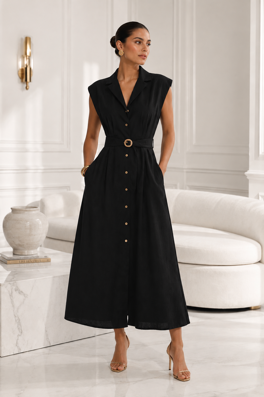 Vestido midi con cinturón