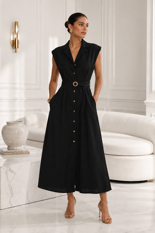 Vestido midi con cinturón