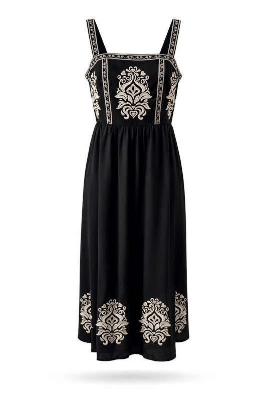 Vestido Midi de Lino con Bordados