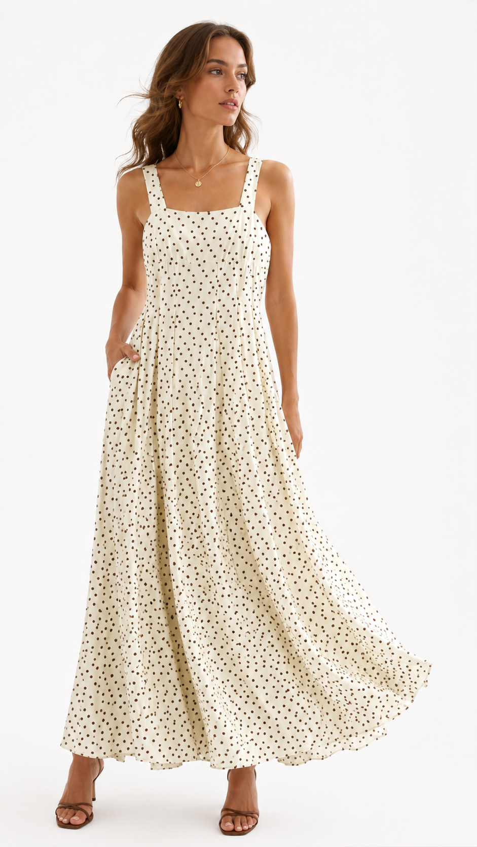 Vestido Largo de Viscosa Estampado de Lunares