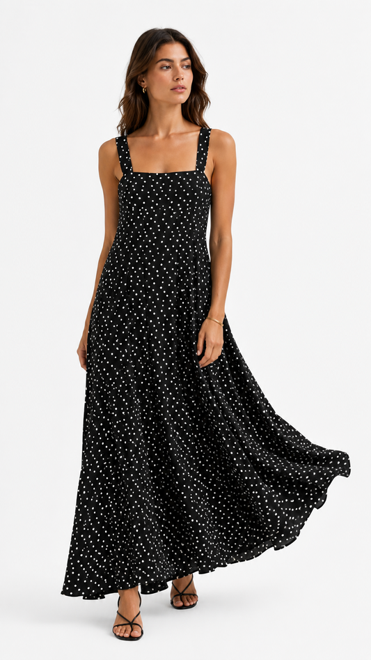 Vestido Largo de Viscosa Estampado de Lunares