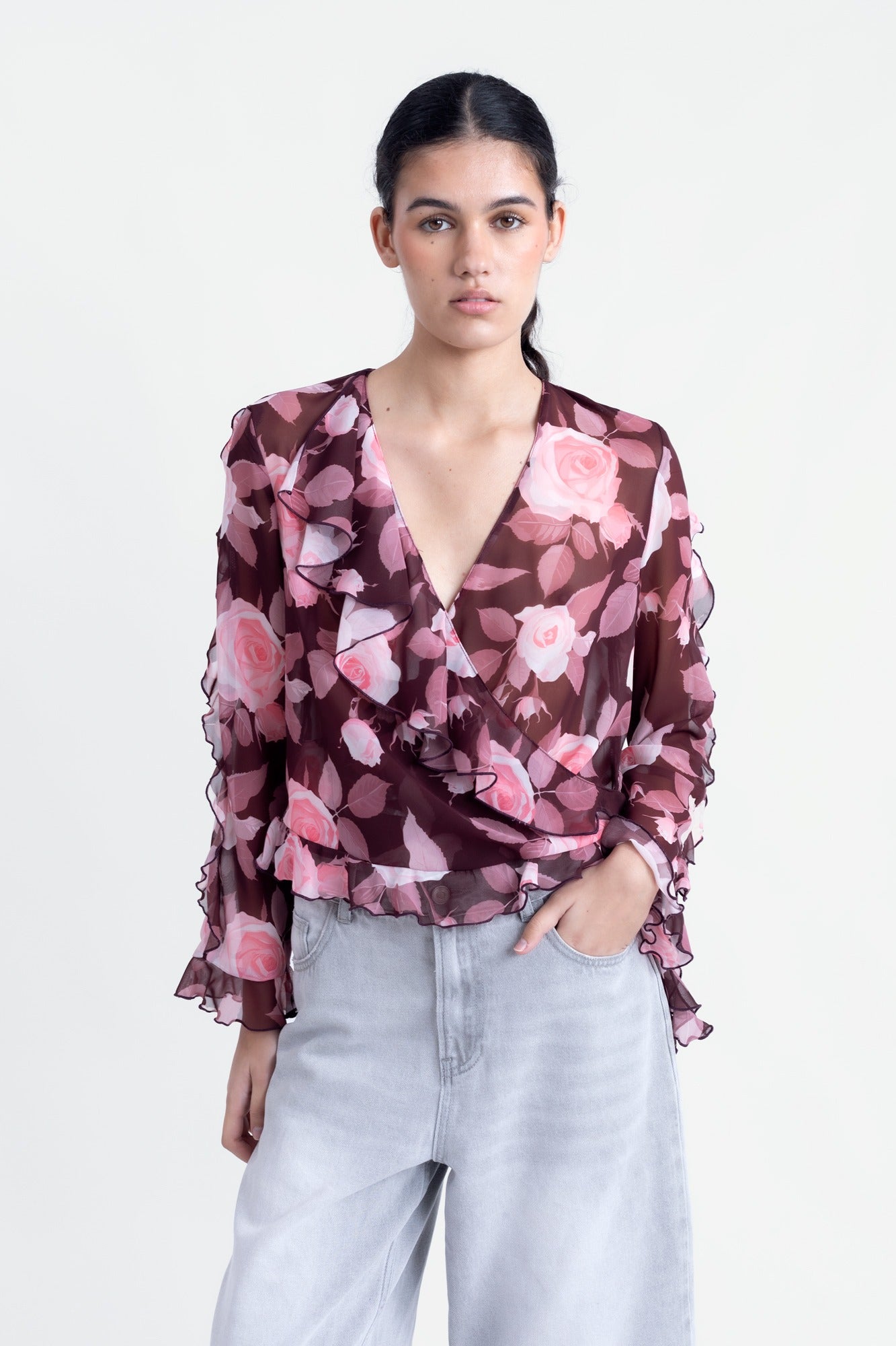 Vestido Midi Satinado Con Estampado Floral