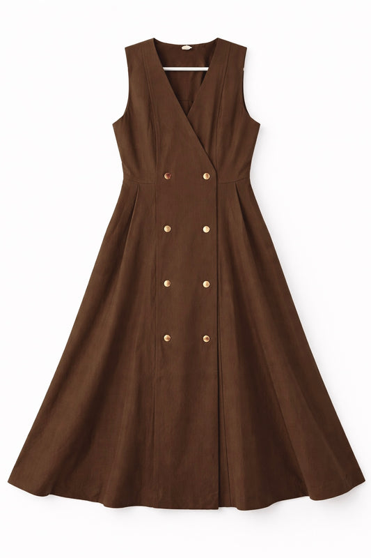 Vestido Midi Cruzado con Botones Dorados