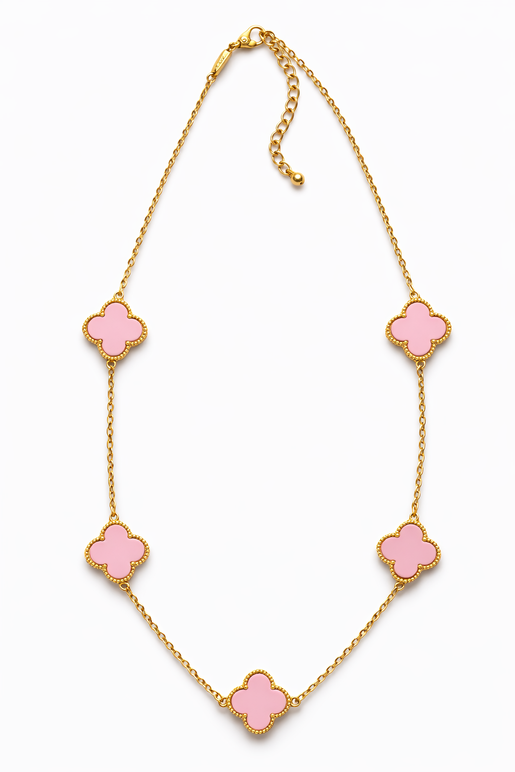 Collar Trébol Rosa Acrílico Bañado en Oro
