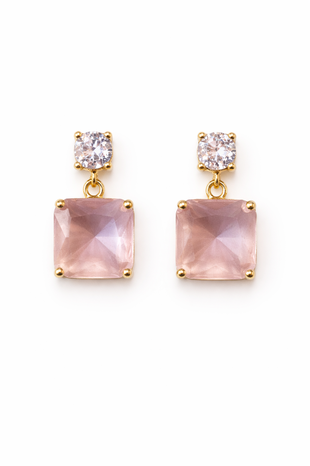 Pendientes de Cristal Rosa Bañados en Oro