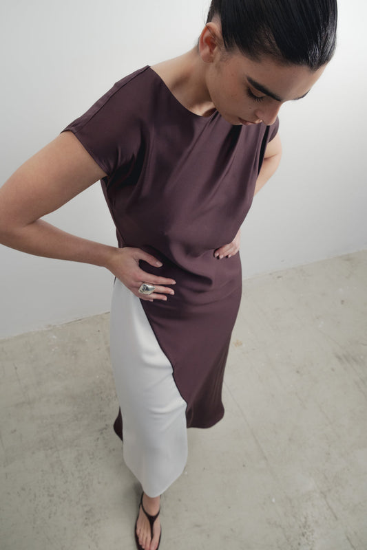 Vestido Satinado Bicolor