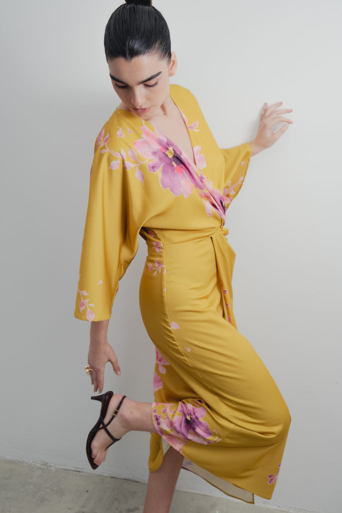 Vestido Midi Estampado Satinado