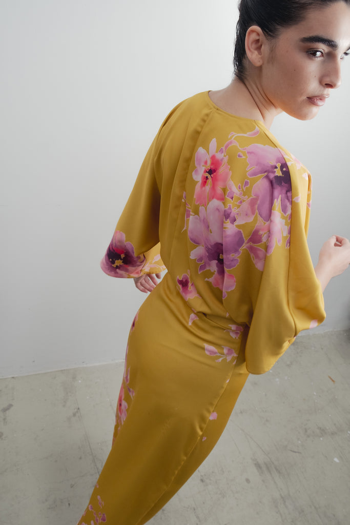 Vestido Midi Estampado Satinado